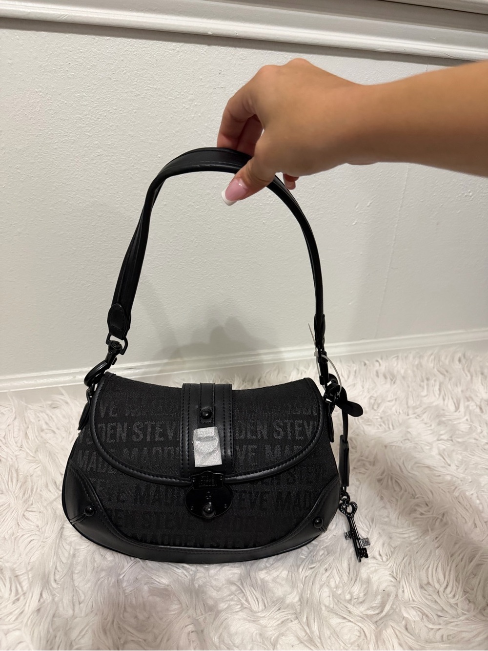 Steve Madden Black Logo Shoulder Bag Purse Y2K